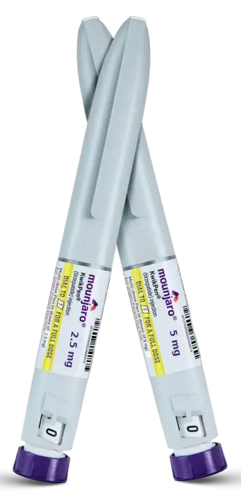 Two Mounjaro KwikPens labelled 2.5 mg and 5 mg